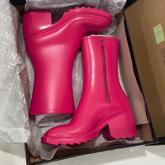INC International Concepts Shoes - NWT fucsia pink rain boots ankle INC brand new 3” heel lug sole side zipper 7